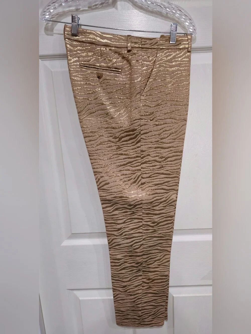Michael Kors Beige Zebra-Print Skinny Pants with Gold Thread
